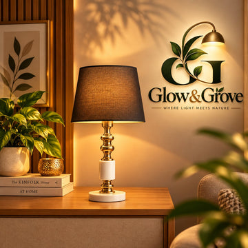 Elegant Gold and White Table Lamp with Charcoal Shade
