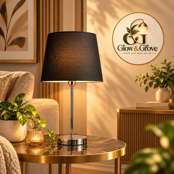 Modern Chrome Table Lamp with Black Shade